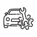 Automotive repair icon car service hood mechanic tools, line vector illustration